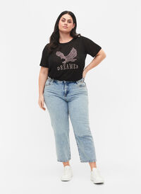 Cropped Vera jeans med nitter, Light blue denim, Model