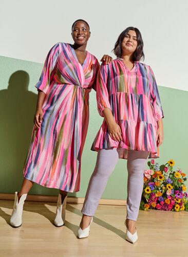 Printet midikjole med 3/4 ærmer, Pink AOP, Image image number 0