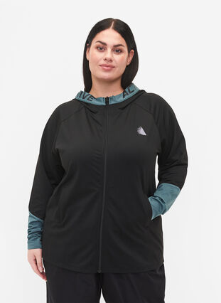 Træningscardigan med hætte, Black, Model image number 0