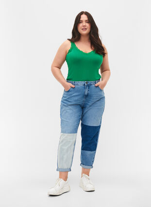 2-pak top med blonder, Navy B/Jolly Green, Model image number 2