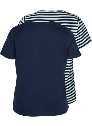 2-pak basis t-shirt i bomuld, Navy/Navy Stripe, Packshot image number 1