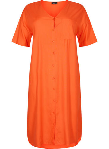 Kortærmet skjortekjole i viskose , Mandarin Red, Packshot image number 0