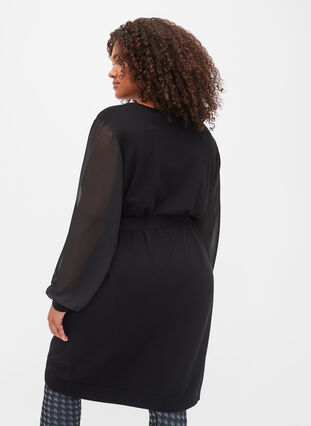 Strikket kjole med transparente ærmer, Black, Model image number 1