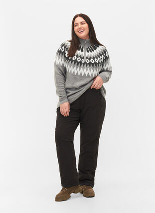 Jacquardmønstret strikbluse med høj hals og lynlås, Dark Grey Mel. Comb, Model image number 2