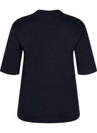Højhalset bomuldsbluse med 2/4 ærmer, Black, Packshot image number 1