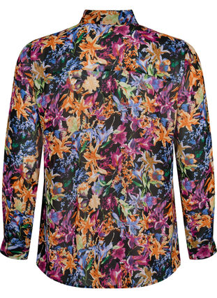 FLASH - Langærmet skjorte med print, Orange Pink Flower , Packshot image number 1
