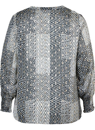 Printet bluse med smock og v-hals, Black Graphic Stripe, Packshot image number 1