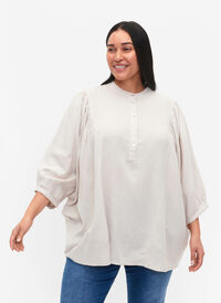 Viskose-hør mix skjortebluse med 3/4 ærmer, Moonbeam, Model
