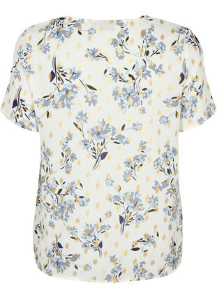 Bluse med print og lurex, White Flower/Gold, Packshot image number 1