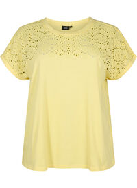 Løs t-shirt med broderi anglaise