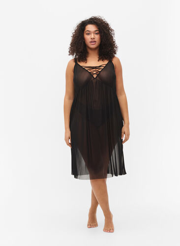 Mesh natkjole med string, Black, Model image number 2