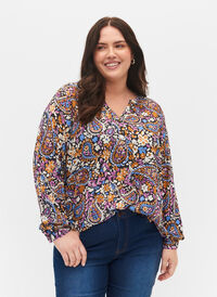 Bluse i viskose med paisleyprint, Black G. Sky Paisley, Model