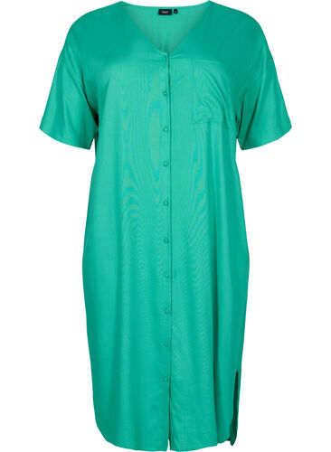 Kortærmet skjortekjole i viskose , Holly Green, Packshot image number 0