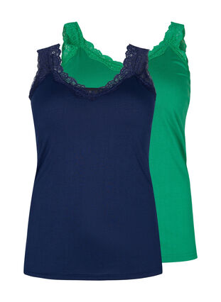2-pak top med blonder, Navy B/Jolly Green, Packshot image number 0