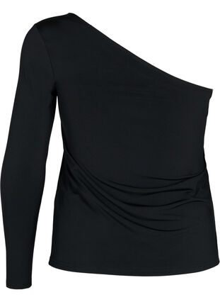 Tætsiddende one-shoulder bluse, Black, Packshot image number 1