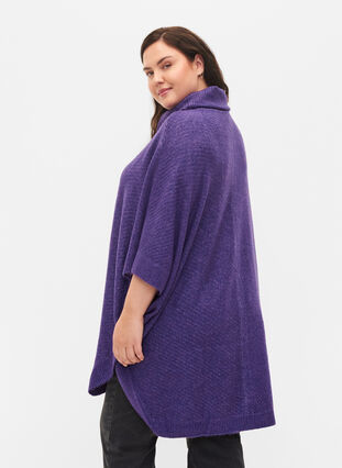 Strikket poncho med rullekrave, Ultra Violet Mel., Model image number 1