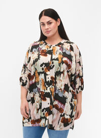 Viskose tunika med print, Black AOP, Model