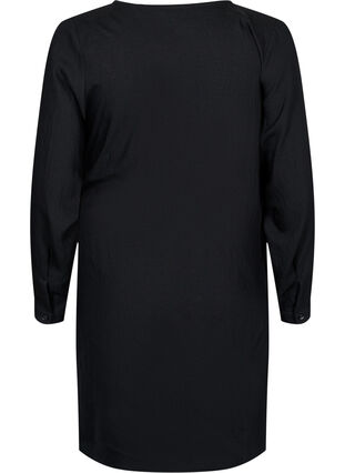 Langærmet kjole i viskose med wrap-look, Black, Packshot image number 1