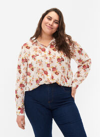 FLASH - Langærmet skjorte med blomsterprint, Off White Flower, Model