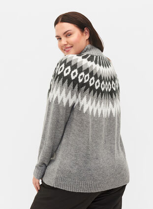 Jacquardmønstret strikbluse med høj hals og lynlås, Dark Grey Mel. Comb, Model image number 1