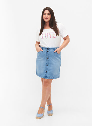 Denim nederdel med a-form, Light blue denim, Model image number 3