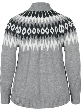 Jacquardmønstret strikbluse med høj hals og lynlås, Dark Grey Mel. Comb, Packshot image number 1