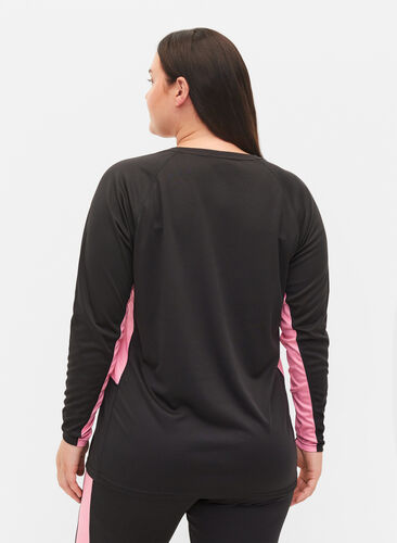 Skiundertrøje med kontraststribe, Black w. Sea Pink, Model image number 1