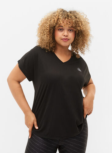 Kortærmet trænings t-shirt med v-hals, Black, Model image number 0