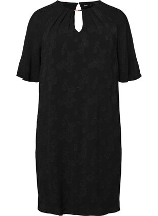 Kjole med struktur og korte ærmer, Black, Packshot image number 0