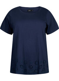 T-shirt i bomuld med broderi anglaise