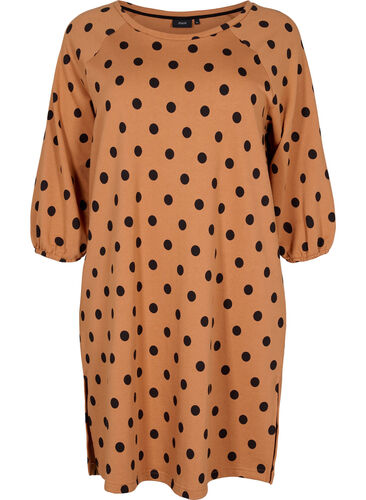 Prikket kjole med 3/4 ærmer, Almond Black Dot, Packshot image number 0