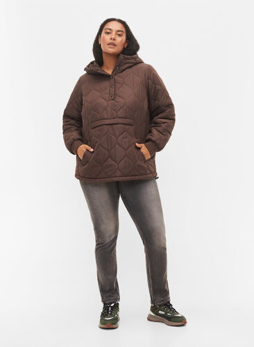 Quiltet termo anorak med hætte, Black Coffee, Model image number 2