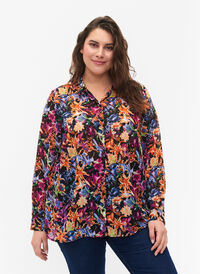 FLASH - Langærmet skjorte med blomsterprint, Orange Pink Flower , Model