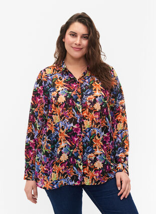 FLASH - Langærmet skjorte med print, Orange Pink Flower , Model image number 0