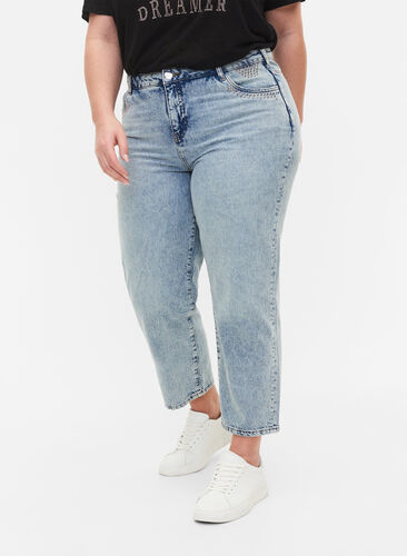 Poleret Rundt og rundt Udvalg Cropped Vera jeans med nitter - Blå - Str. 42-60 - PlusLet