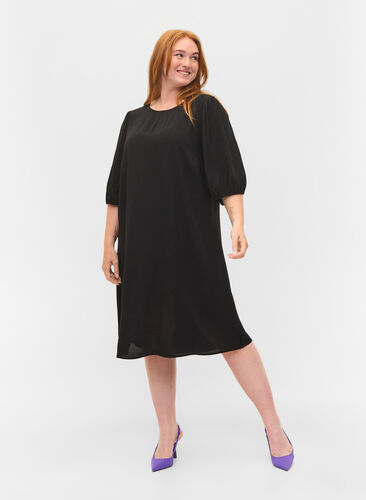 Viskose kjole med rygdetalje, Black, Model image number 3