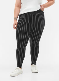 Leggings med nålestriber, Black/White Stripes, Model