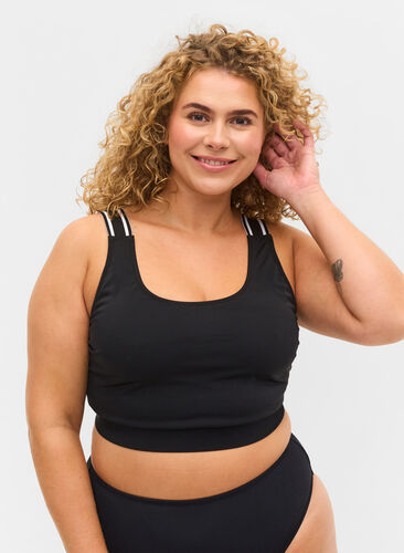 Bikini top med stribede skulderstropper, Black, Model image number 0