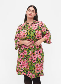 Viskose skjortekjole med blomsterprint, Pink G. Flower AOP, Model