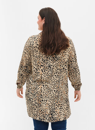 Leo-printet tunika med lange ærmer i viskose, Humus Leo, Model image number 1
