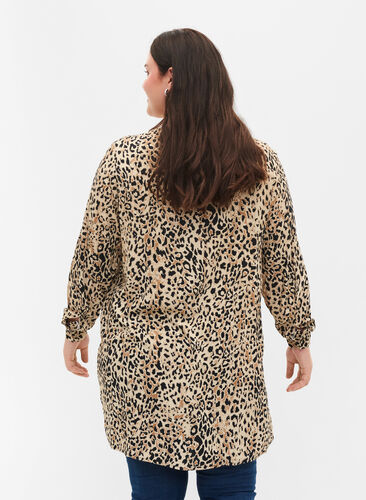 Leo-printet tunika med lange ærmer i viskose, Humus Leo, Model image number 1