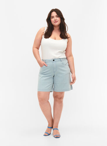 Denimshort i et stribet mønster, Light Blue Stripe, Model image number 3