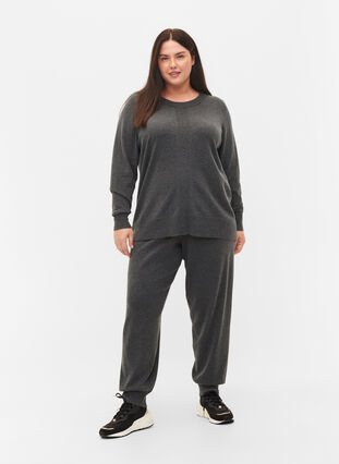 Meleret strikbluse med rund halsudskæring, Dark Grey Melange, Model image number 2