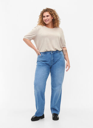 Bluse med korte pufærmer, Natural Mél, Model image number 2