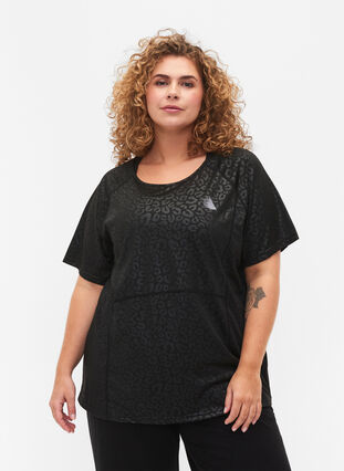 Trænings t-shirt med print og mesh, Black, Model image number 0