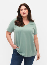 Ensfarvet basis t-shirt i bomuld, Chinois Green, Model