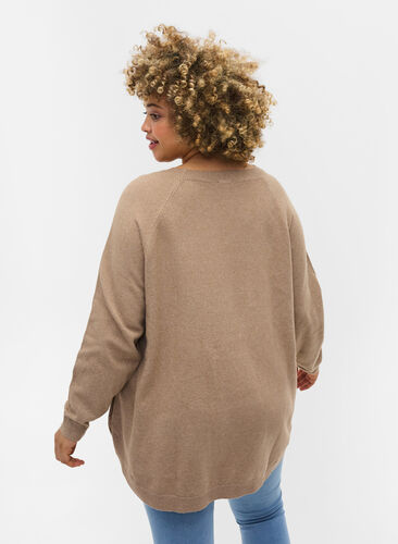 Meleret strikbluse med knappedetaljer, Silver Min Mel., Model image number 1