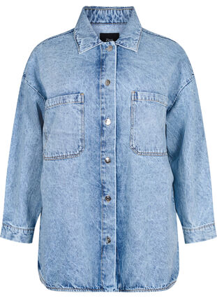 Løstsiddende denimjakke med knapper, Light blue denim, Packshot image number 0