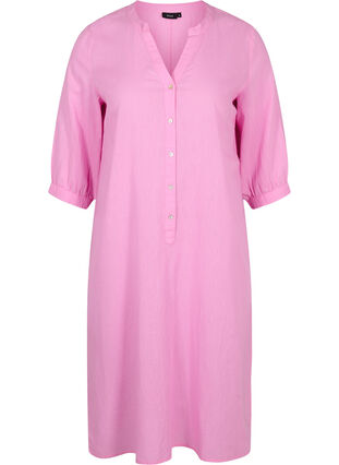 Lang skjortekjole med 3/4 ærmer, Begonia Pink, Packshot image number 0