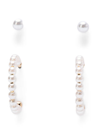 2-pak øreringe med perler, Gold w. Pearl, Packshot image number 2